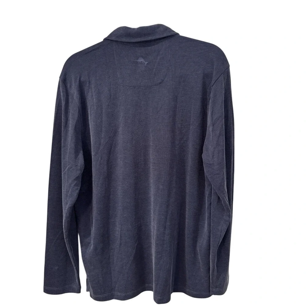 Tommy Bahama Mens Long Sleeve Polo Shirt Small Blue Textured Golf Casual‎ Modal
